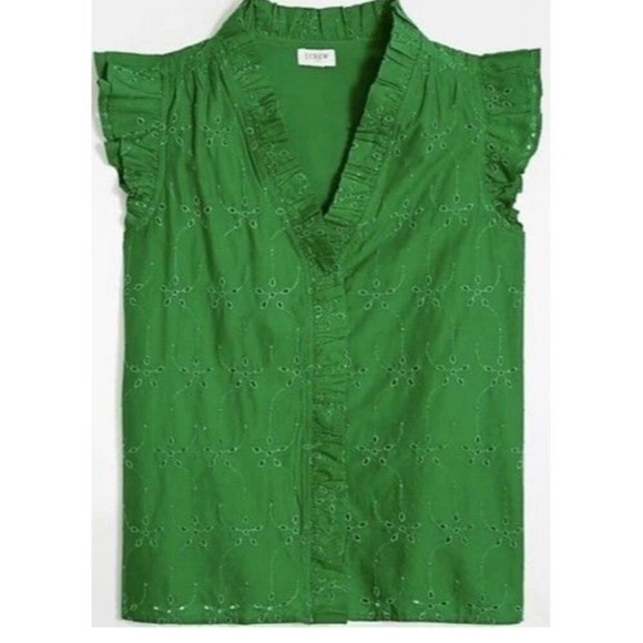 J. Crew Tops - J. Crew Vibrant Green Eyelet Ruffle Sleeve Blouse